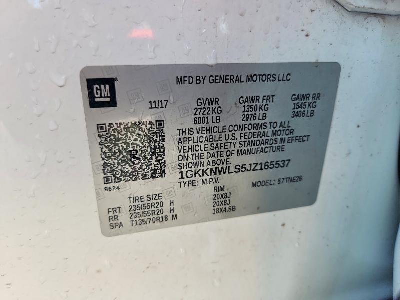 2018 Gmc Acadia მანქანა იყიდება აუქციონზე, vin: 1GKKNWLS5JZ165537, აუქციონის ნომერი: 66018716