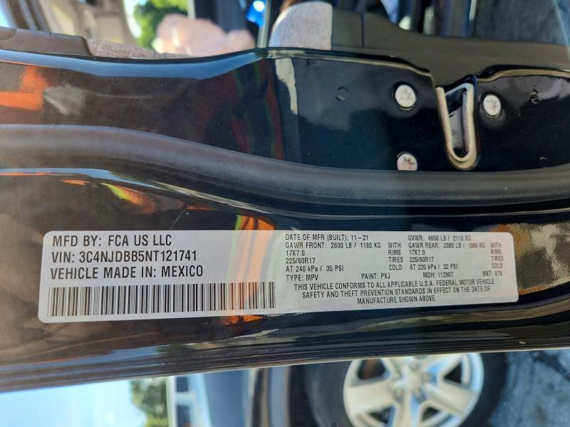 2022 Jeep Compass მანქანა იყიდება აუქციონზე, vin: 3C4NJDBB5NT121741, აუქციონის ნომერი: 62472666