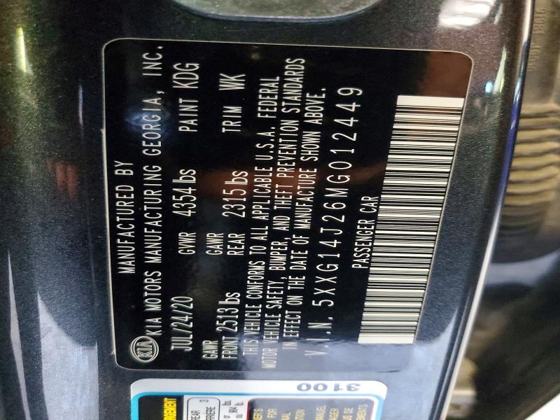 Aukcja sprzedaży 2021 Kia K5, vin: 5XXG14J26MG012449, numer aukcji: 65907386