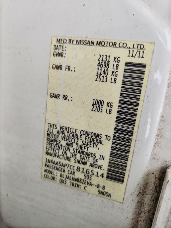Продаж на аукціоні авто 2012 Nissan Maxima, vin: 1N4AA5AP7CC816514, номер лоту: 66695246