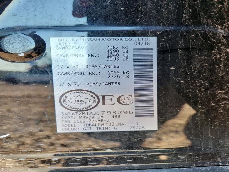 63101576 :رقم المزاد ، 5N1AT2MTXJC793296 vin ، 2018 Nissan Rogue مزاد بيع