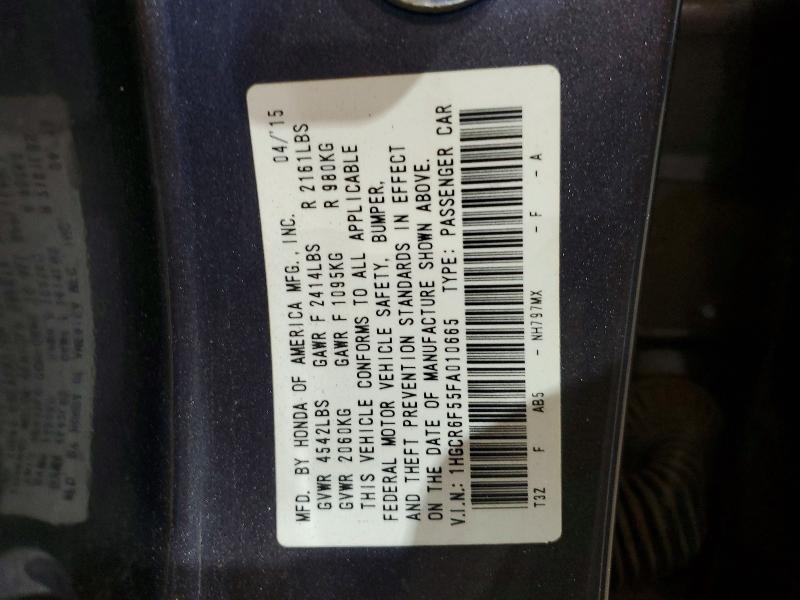 2015 Honda Accord მანქანა იყიდება აუქციონზე, vin: 1HGCR6F55FA010665, აუქციონის ნომერი: 65861096