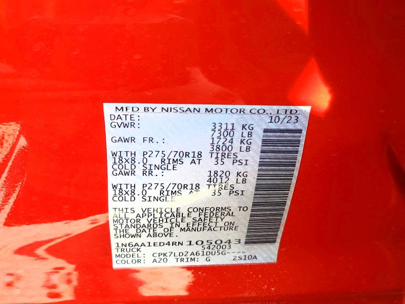 63417926 :رقم المزاد ، 1N6AA1ED4RN105043 vin ، 2024 Nissan Titan مزاد بيع