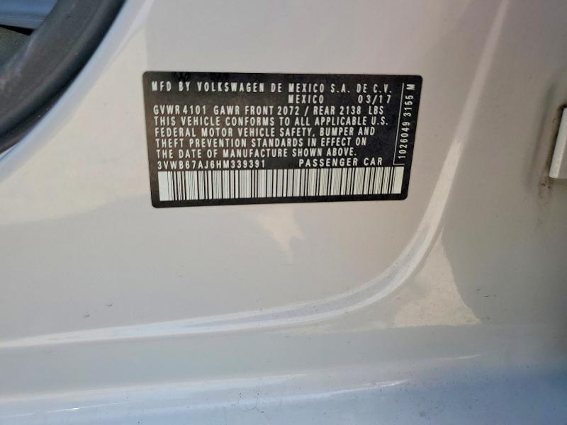 2017 Volkswagen Jetta მანქანა იყიდება აუქციონზე, vin: 3VWB67AJ6HM339391, აუქციონის ნომერი: 64128416