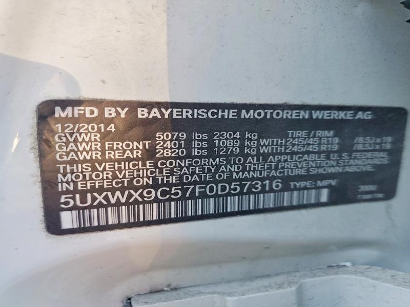 2015 Bmw X3 მანქანა იყიდება აუქციონზე, vin: 5UXWX9C57F0D57316, აუქციონის ნომერი: 63875606