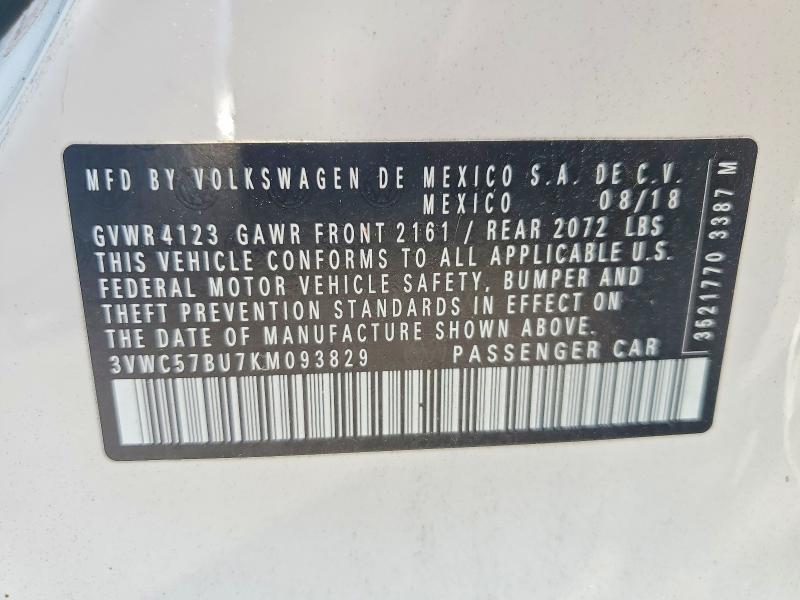 2019 Volkswagen Jetta მანქანა იყიდება აუქციონზე, vin: 3VWC57BU7KM093829, აუქციონის ნომერი: 64680346