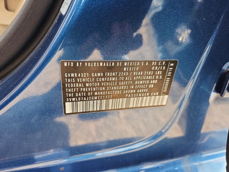2016 Volkswagen Jetta მანქანა იყიდება აუქციონზე, vin: 3VWL07AJ2GM221777, აუქციონის ნომერი: 66097856