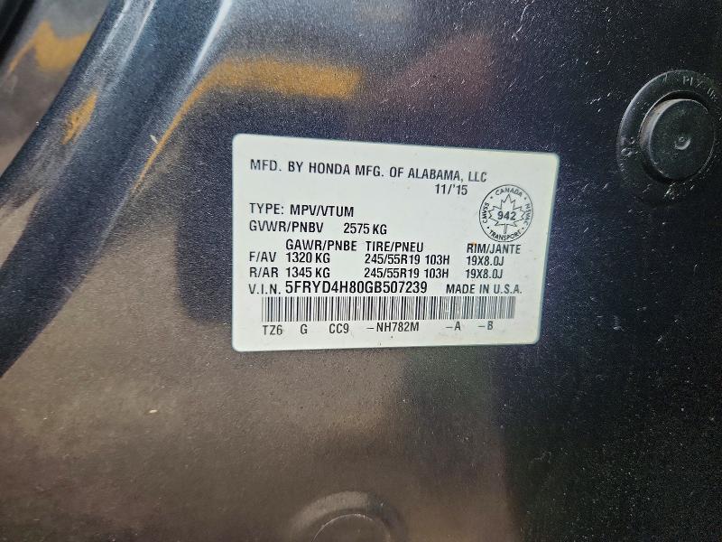 2016 Acura Mdx მანქანა იყიდება აუქციონზე, vin: 5FRYD4H80GB507239, აუქციონის ნომერი: 65187026