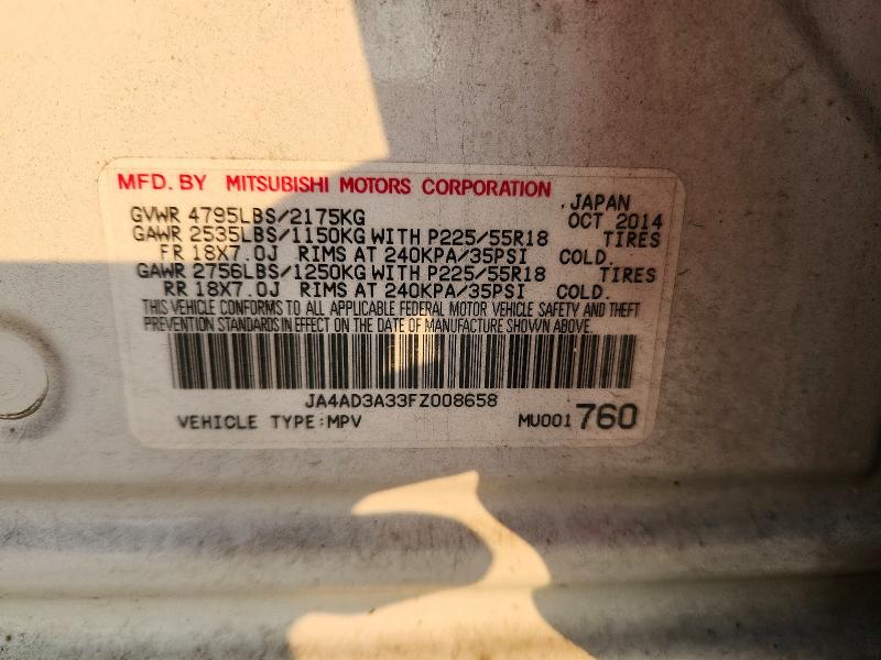 Aukcja sprzedaży 2015 Mitsubishi Outlander, vin: JA4AD3A33FZ008658, numer aukcji: 66427886
