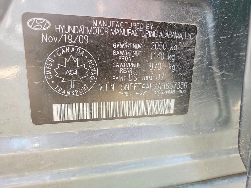 Aukcja sprzedaży 2010 Hyundai Sonata, vin: 5NPET4AF7AH657356, numer aukcji: 65845506