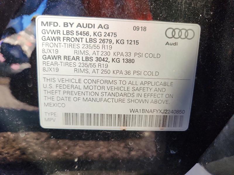 2018 Audi Q5 მანქანა იყიდება აუქციონზე, vin: WA1BNAFYXJ2240850, აუქციონის ნომერი: 66102396
