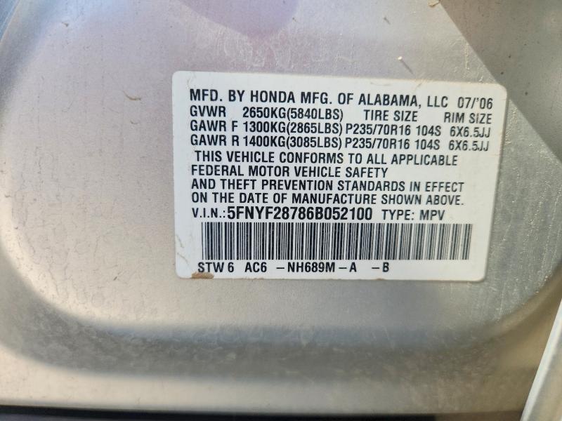 Aukcja sprzedaży 2006 Honda Pilot, vin: 5FNYF28786B052100, numer aukcji: 63621546