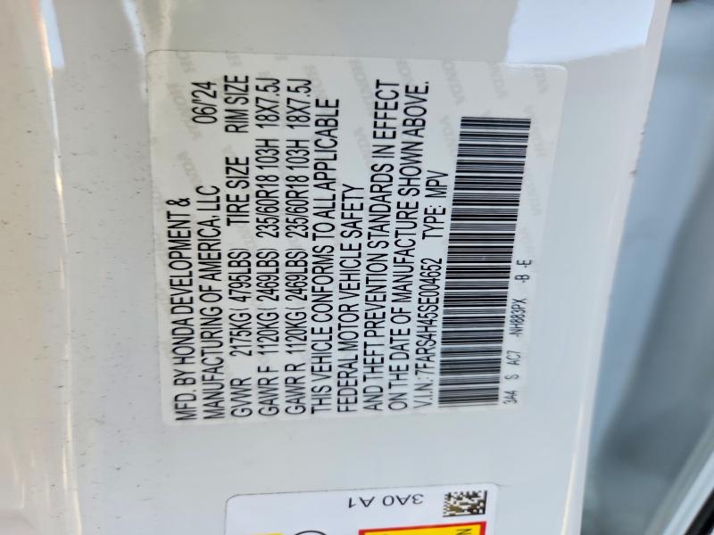 2025 Honda Cr-v მანქანა იყიდება აუქციონზე, vin: 7FARS4H45SE004652, აუქციონის ნომერი: 66522726