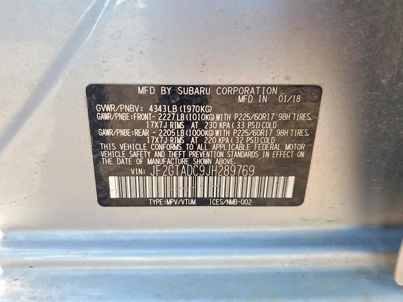 2018 Subaru Crosstrek მანქანა იყიდება აუქციონზე, vin: JF2GTADC9JH289769, აუქციონის ნომერი: 66183096