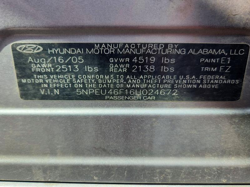 Продажа на аукционе авто 2006 Hyundai Sonata, vin: 5NPEU46F16H024672, номер лота: 66786486