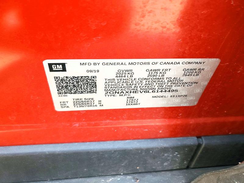 Auction sale of the 2020 Chevrolet Equinox, vin: 2GNAXHEV6L6144495, lot number: 64688066