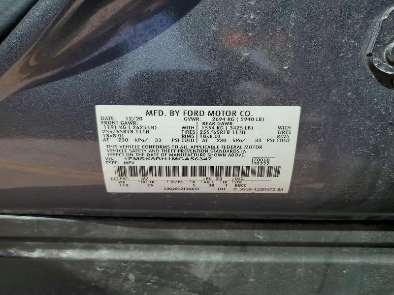 Aukcja sprzedaży 2021 Ford Explorer, vin: 1FMSK8BH1MGA56347, numer aukcji: 65289376