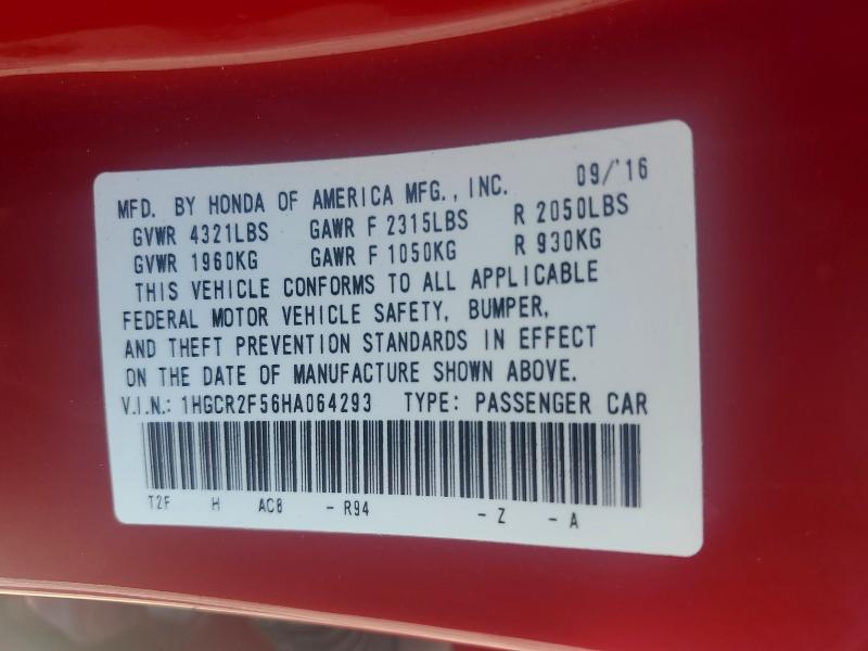 Продаж на аукціоні авто 2017 Honda Accord, vin: 1HGCR2F56HA064293, номер лоту: 64295406