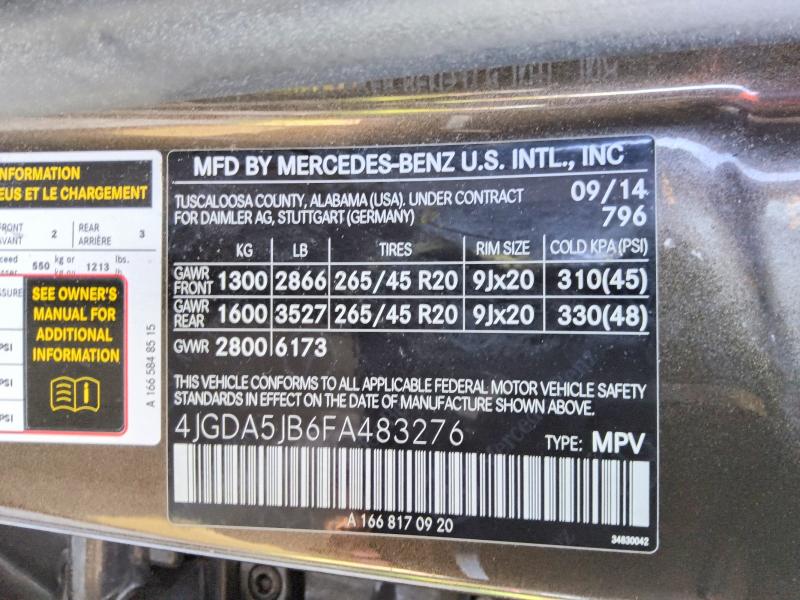 Продажа на аукционе авто 2015 Mercedes-benz Ml, vin: 4JGDA5JB6FA483276, номер лота: 66013636