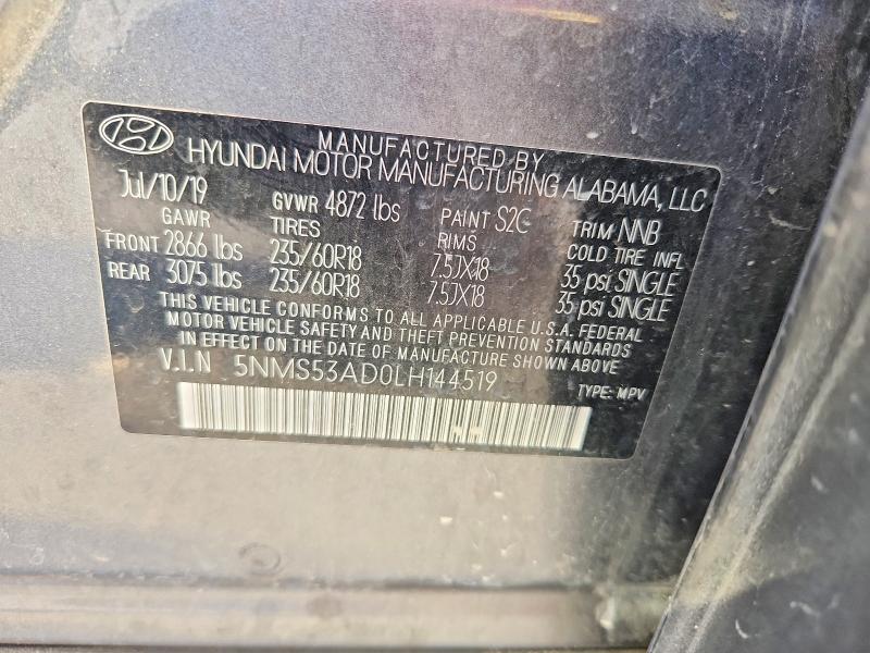 Aukcja sprzedaży 2020 Hyundai Santa Fe, vin: 5NMS53AD0LH144519, numer aukcji: 65306916