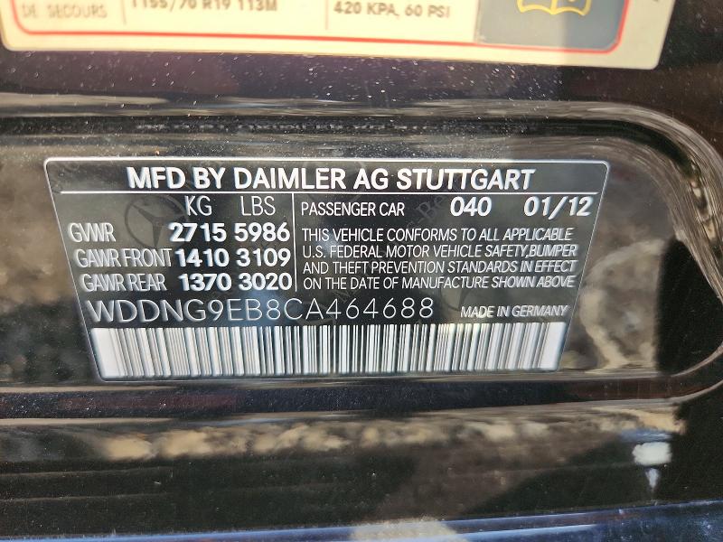 Aukcja sprzedaży 2012 Mercedes-benz S, vin: WDDNG9EB8CA464688, numer aukcji: 66656316