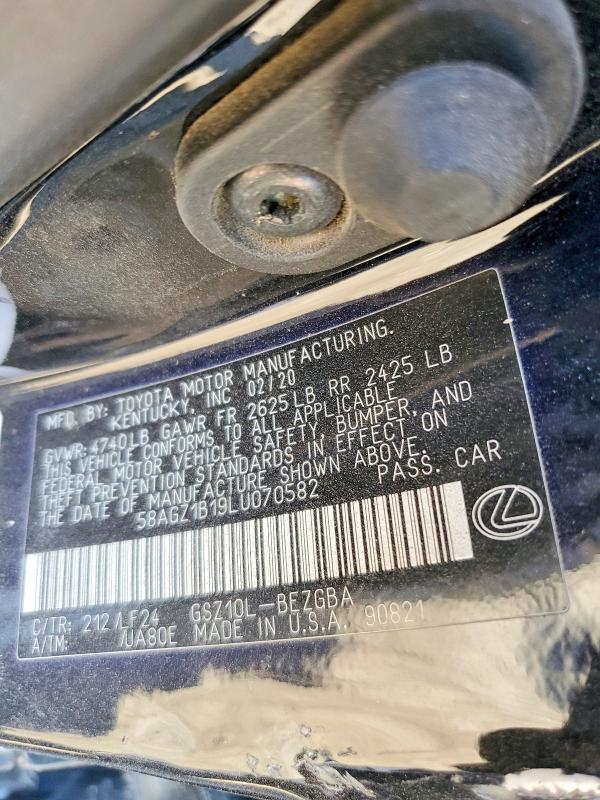 65719326 :رقم المزاد ، 58AGZ1B19LU070582 vin ، 2020 Lexus Es مزاد بيع