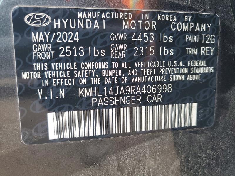 66231666 :رقم المزاد ، KMHL14JA9RA406998 vin ، 2024 Hyundai Sonata مزاد بيع