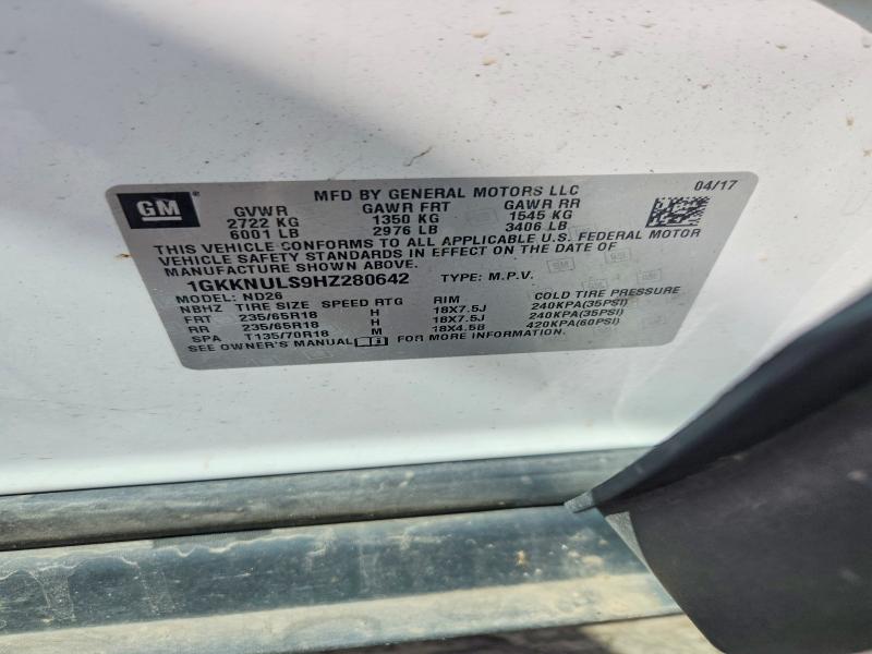 Aukcja sprzedaży 2017 Gmc Acadia, vin: 1GKKNULS9HZ280642, numer aukcji: 64359606
