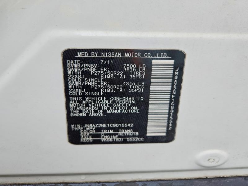 2012 Infiniti Qx56 მანქანა იყიდება აუქციონზე, vin: JN8AZ2NE1C9015542, აუქციონის ნომერი: 64937746
