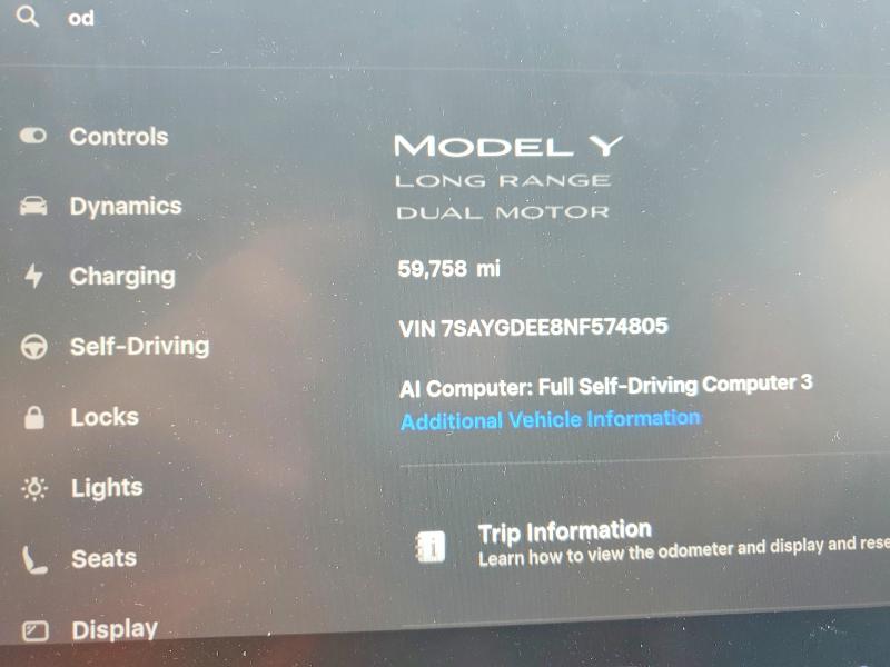 Aukcja sprzedaży 2022 Tesla Model Y, vin: 7SAYGDEE8NF574805, numer aukcji: 64597576