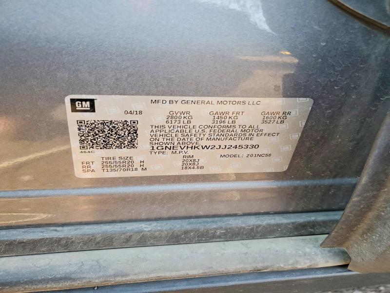 64362556 :رقم المزاد ، 1GNEVHKW2JJ245330 vin ، 2018 Chevrolet Traverse مزاد بيع