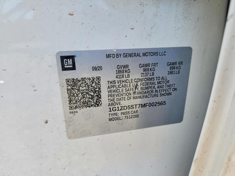 64517096 :رقم المزاد ، 1G1ZD5ST7MF002565 vin ، 2021 Chevrolet Malibu مزاد بيع