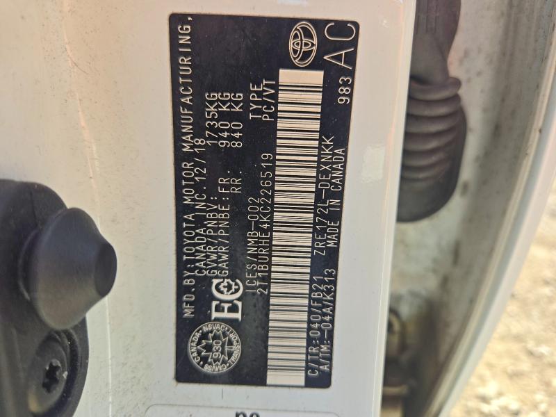 65675416 :رقم المزاد ، 2T1BURHE4KC226519 vin ، 2019 Toyota Corolla مزاد بيع