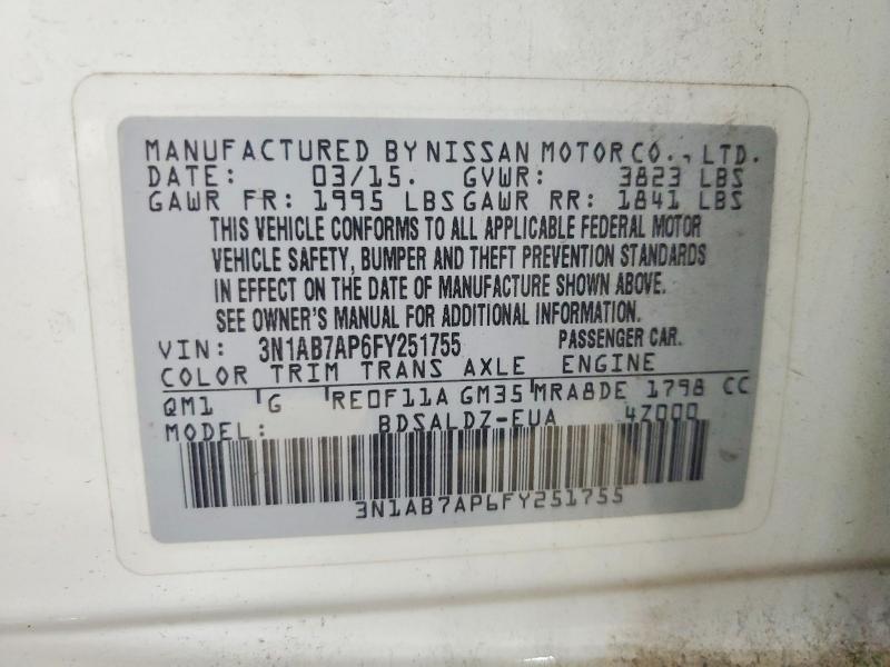 Продажа на аукционе авто 2015 Nissan Sentra, vin: 3N1AB7AP6FY251755, номер лота: 66934476