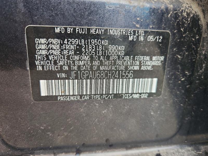 Aukcja sprzedaży 2012 Subaru Impreza, vin: JF1GPAU68CH241556, numer aukcji: 64925956