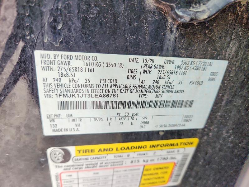 2020 Ford Expedition მანქანა იყიდება აუქციონზე, vin: 1FMJK1JT3LEA86761, აუქციონის ნომერი: 61965156