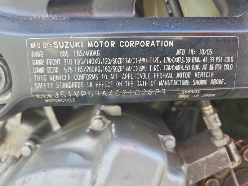 66713716 :رقم المزاد ، JS1VP53A462102623 vin ، 2006 Suzuki Sv650 مزاد بيع