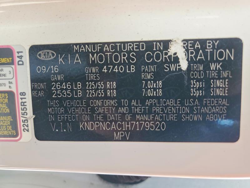Продаж на аукціоні авто 2017 Kia Sportage, vin: KNDPNCAC1H7179520, номер лоту: 63800016