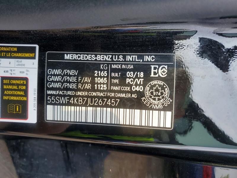 Продаж на аукціоні авто 2018 Mercedes-benz C, vin: 55SWF4KB7JU267457, номер лоту: 64277096