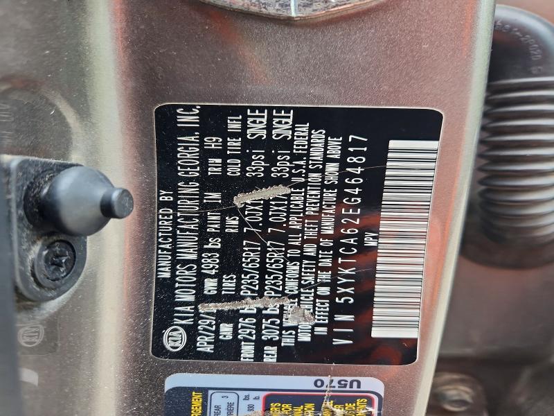 65091156 :رقم المزاد ، 5XYKTCA62EG464817 vin ، 2014 Kia Sorento مزاد بيع