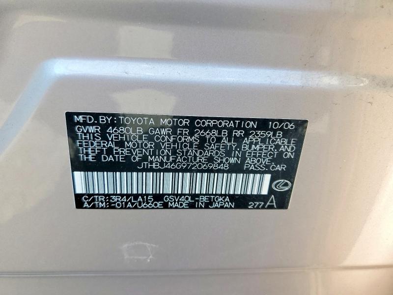 Aukcja sprzedaży 2007 Lexus Es, vin: JTHBJ46G972069848, numer aukcji: 67153246