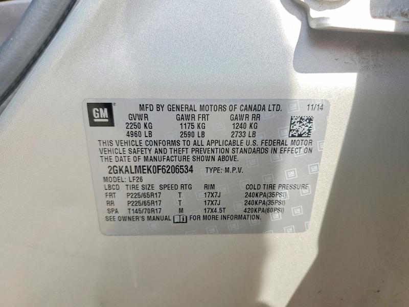 Aukcja sprzedaży 2015 Gmc Terrain, vin: 2GKALMEK0F6206534, numer aukcji: 66367416