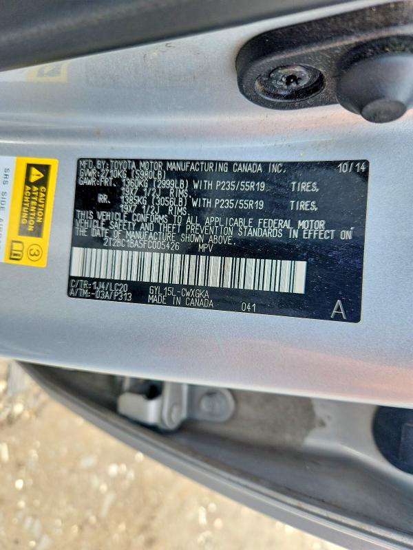 66940186 :رقم المزاد ، 2T2BC1BA5FC005426 vin ، 2015 Lexus Rx مزاد بيع