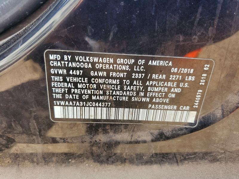 Продажа на аукционе авто 2018 Volkswagen Passat, vin: 1VWAA7A31JC044377, номер лота: 65179706