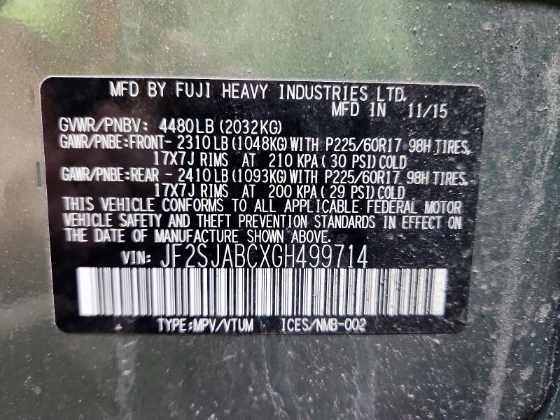 Продаж на аукціоні авто 2016 Subaru Forester, vin: JF2SJABCXGH499714, номер лоту: 63695786