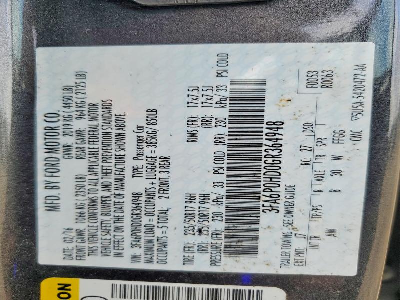 63767176 :رقم المزاد ، 3FA6P0HD0GR364948 vin ، 2016 Ford Fusion مزاد بيع