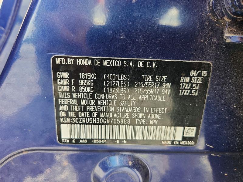 Продаж на аукціоні авто 2016 Honda Hr-v, vin: 3CZRU5H30GM705888, номер лоту: 63446416