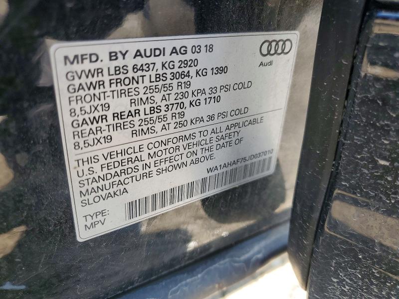 65268096 :رقم المزاد ، WA1AHAF75JD037010 vin ، 2018 Audi Q7 مزاد بيع