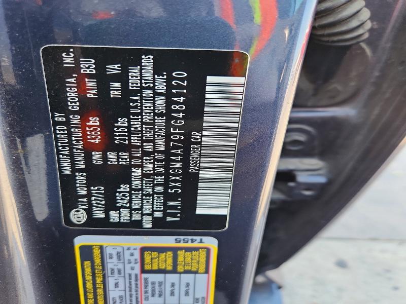 2015 Kia Optima მანქანა იყიდება აუქციონზე, vin: 5XXGM4A79FG484120, აუქციონის ნომერი: 64504366