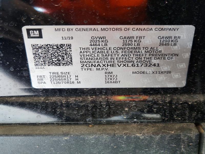 2020 Chevrolet Equinox მანქანა იყიდება აუქციონზე, vin: 2GNAXHEVXL6173241, აუქციონის ნომერი: 66031426